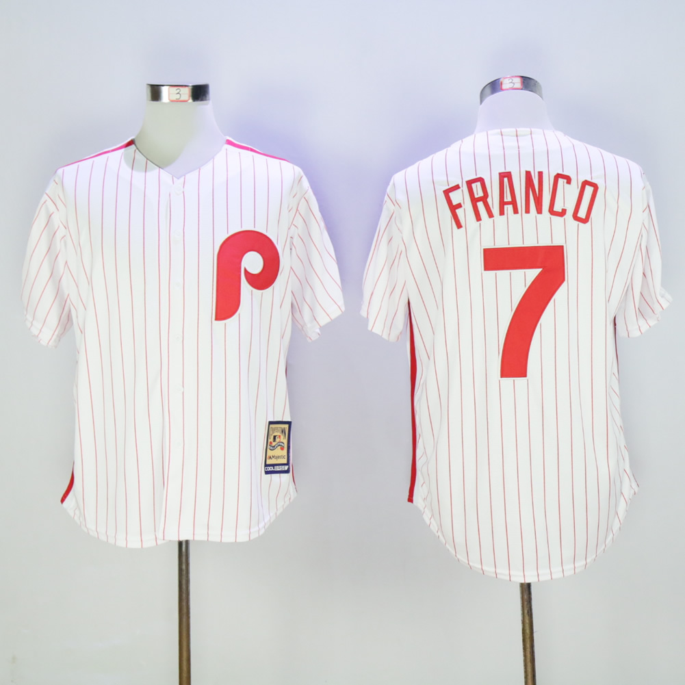 Men Philadelphia Phillies 7 Franco White Throwback Game MLB Jerseys